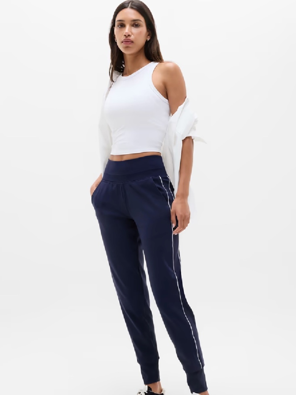 Athleta Venice High Rise Track Stripe Jogger Navy Large Petite
